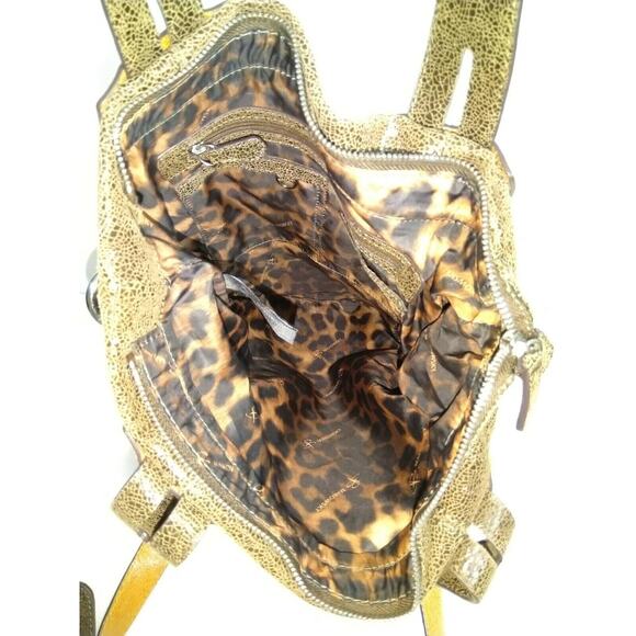 B. Makowsky Brown Metallic Leather Large Satchel Shoulder Bag - Picture 10 of 12